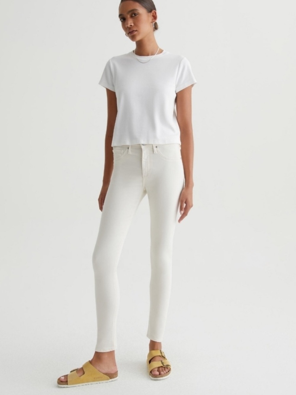 AG Farrah Ankle Seamless High-Rise Skinny Ankle, Ivory Dust, Size 26R